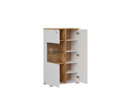 Glass Display Cabinet Dresser Storage Unit Buffet Compact Soft Close LED Light Modern White / Oak Finish - Alamo - thumbnail 4