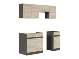 Kitchen Cabinets 5 Unit Set Wall and Base Complete Kitchenette 180cm Dark Wood Wenge Oak Effect - Junona - thumbnail 4