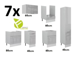 Kitchen Cabinets Cupboards 12 Unit Slim 400 Larder Oven Housing DIY Set 280cm Light Grey Gloss - Star - thumbnail 2