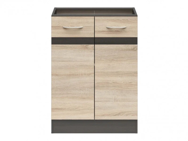 600mm Kitchen Base Unit Cabinet 2 Door 60cm Cupboard Dark Wood Wenge/Oak Effect Junona - image 1