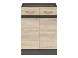 600mm Kitchen Base Unit Cabinet 2 Door 60cm Cupboard Dark Wood Wenge/Oak Effect Junona - thumbnail 1