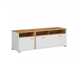 TV Stand Cabinet Unit Modern White / Oak Media Bench Soft Close Door and Drawer 160cm Lowboard - Alamo - thumbnail 2
