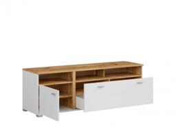 TV Stand Cabinet Unit Modern White / Oak Media Bench Soft Close Door and Drawer 160cm Lowboard - Alamo - thumbnail 4