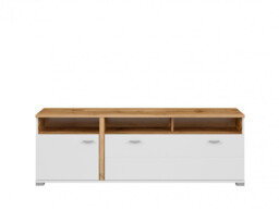 TV Stand Cabinet Unit Modern White / Oak Media Bench Soft Close Door and Drawer 160cm Lowboard - Alamo - thumbnail 3