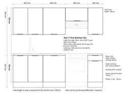 Kitchen Cabinets Cupboards 7 Unit DIY Set 240cm Scandinavian Style Light Grey Gloss - Star - thumbnail 3