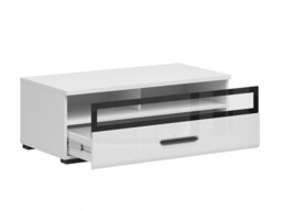Small TV Stand with Glass Drawer White Gloss Media Cabinet Storage Unit 100cm - Assen - thumbnail 4
