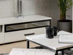 Small TV Stand with Glass Drawer White Gloss Media Cabinet Storage Unit 100cm - Assen - thumbnail 3