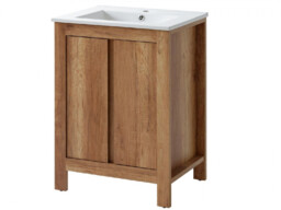Freestanding Bathroom Cabinet 600mm Vanity Unit with Sink Basin Country Oak Finish - Classic Oak - thumbnail 4