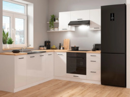 Kitchen Corner Set 9 Cabinets Units White Gloss Modern Freestanding Cupboards Complete DIY Fitted Kitchen - Junona - thumbnail 1