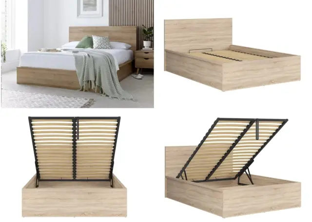 King Size Ottoman Storage Bed Euro 160cm Frame with Gas Lift Up Storage Compartment Modern Sonoma Oak - Tetrix - image 1