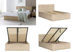 King Size Ottoman Storage Bed Euro 160cm Frame with Gas Lift Up Storage Compartment Modern Sonoma Oak - Tetrix - thumbnail 1