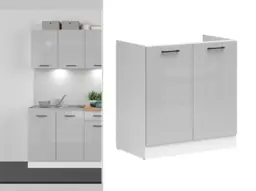 Under Sink Kitchen Cabinet 800mm Sink Unit Small Cupboard Modern Free Standing Grey Gloss - Junona