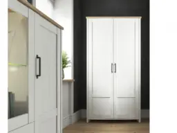 Scandi 2 Door Wardrobe Storage Cabinet Hanging Rail Shelf Soft Closing White Pine/Oak Effect Finish - Loksa - thumbnail 1