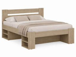 King Size Bed Frame with Storage Shelves and Solid Wood Euro 160cm Bed Slats Light Oak Finish - Nepo - thumbnail 3