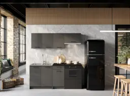 Kitchen Cabinets 5 Units Dark Grey Cabinets Black Worktop Complete Fitted Kitchenette Package 180cm Set - Lina - thumbnail 1