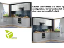 Kitchen Corner Cabinets L Shaped Set of 12 Units with 600mm Larder and Oven Housing Light Grey Gloss - Star - thumbnail 3