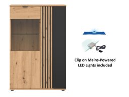 Living Room Furniture Set TV Cabinet Floating Wall Shelf Glass Display Unit Ribbed Black and Oak Slats – Vabres - thumbnail 4