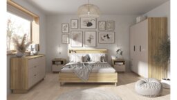 King Size Ottoman Bed Cashmere Beige Storage Lift Up Oak Bedframe with LED Light USB Media Shelf - Dalva - thumbnail 3