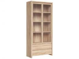 Glass Cabinet Display Unit Tall 2 Door 2 Drawer Glass Shelving Dresser in Sonoma Oak Light Wood Effect - Kaspian - thumbnail 3