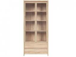 Glass Cabinet Display Unit Tall 2 Door 2 Drawer Glass Shelving Dresser in Sonoma Oak Light Wood Effect - Kaspian - thumbnail 2