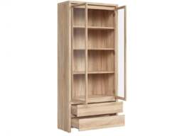 Glass Cabinet Display Unit Tall 2 Door 2 Drawer Glass Shelving Dresser in Sonoma Oak Light Wood Effect - Kaspian - thumbnail 4