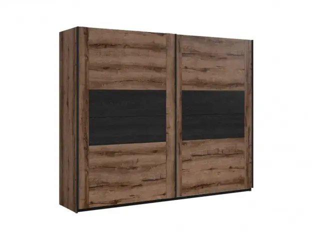 Large Sliding Door Wardrobe w/ Hanging Rail Elegant Bedroom Storage Unit Oak / Black - Kassel - image 1