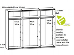 Large Sliding Door Wardrobe w/ Hanging Rail Elegant Bedroom Storage Unit Oak / Black - Kassel - thumbnail 4