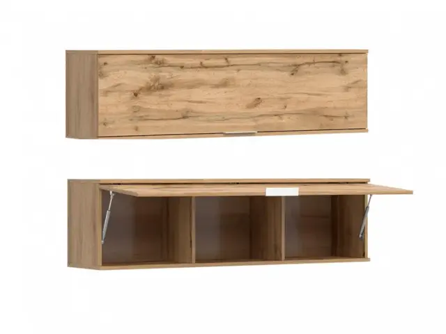 Wall Cupboard Storage Narrow Cabinet Modern Living Room Unit Lift Up Door Oak Effect - Zele - image 1
