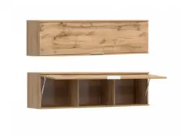 Wall Cupboard Storage Narrow Cabinet Modern Living Room Unit Lift Up Door Oak Effect - Zele - thumbnail 1