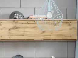 Wall Cupboard Storage Narrow Cabinet Modern Living Room Unit Lift Up Door Oak Effect - Zele - thumbnail 3
