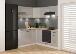 Kitchen Corner Wall Unit 600mm Modern Cupboard Cabinet L Shaped Light Grey Gloss- Junona - thumbnail 3