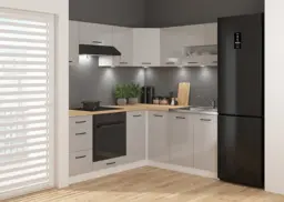 Kitchen Corner Wall Unit 600mm Modern Cupboard Cabinet L Shaped Light Grey Gloss- Junona - thumbnail 2