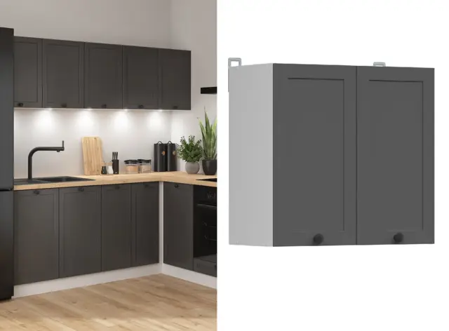 Kitchen Wall Cabinet 600mm Unit Modern 2 Door Shaker Cupboard Dark Grey Storage - Junona - image 1