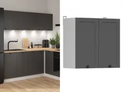 Kitchen Wall Cabinet 600mm Unit Modern 2 Door Shaker Cupboard Dark Grey Storage - Junona