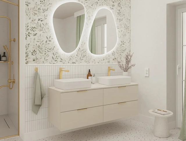 Bathroom Double Vanity with Sinks Beige 1200mm Cabinet Countertop Worktop Modern 4 Drawer Floating Unit - Dalia - image 1