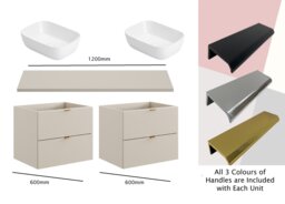Bathroom Double Vanity with Sinks Beige 1200mm Cabinet Countertop Worktop Modern 4 Drawer Floating Unit - Dalia - thumbnail 3