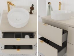 Bathroom Double Vanity with Sinks Beige 1200mm Cabinet Countertop Worktop Modern 4 Drawer Floating Unit - Dalia - thumbnail 2