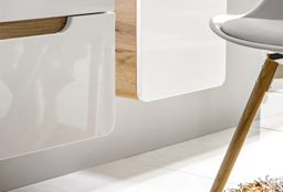Wall Hung Bathroom Vanity Unit 400mm Drawer Furniture Set with Sink Mirror Tall Cabinet White Gloss Oak - Aruba - thumbnail 4
