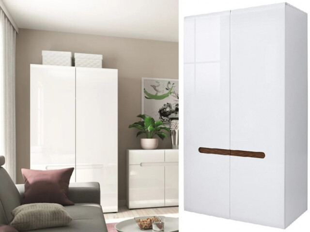 White High Gloss Modern Two Door Double Wardrobe with White Gloss/Wenge Dark Wood Effect/Black Gloss Inserts - Azteca Trio - image 1