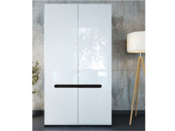 White High Gloss Modern Two Door Double Wardrobe with White Gloss/Wenge Dark Wood Effect/Black Gloss Inserts - Azteca Trio - thumbnail 2