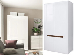 White High Gloss Modern Two Door Double Wardrobe with White Gloss/Wenge Dark Wood Effect/Black Gloss Inserts - Azteca Trio - thumbnail 1