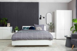 White High Gloss Double Wardrobe Modern Two Door Storage with Dark Wood or Black Inserts - Azteca Trio - thumbnail 2
