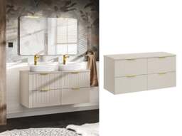 Bathroom Double Vanity Unit 4 Drawer Beige Floating Wall Sink Cabinet 120cm Countertop Fluted Fronts - Adel - thumbnail 1