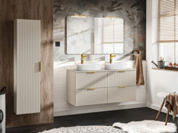 Bathroom Double Vanity Unit 4 Drawer Beige Floating Wall Sink Cabinet 120cm Countertop Fluted Fronts - Adel - thumbnail 2