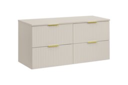 Bathroom Double Vanity Unit 4 Drawer Beige Floating Wall Sink Cabinet 120cm Countertop Fluted Fronts - Adel - thumbnail 4
