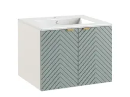 Wall Bathroom Set 600mm Vanity Cabinet Tall Storage Unit Ribbed Fluted Soft Green with Inset Ceramic Sink - Cara - thumbnail 3
