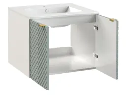 Wall Bathroom Set 600mm Vanity Cabinet Tall Storage Unit Ribbed Fluted Soft Green with Inset Ceramic Sink - Cara - thumbnail 4