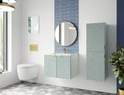 Wall Bathroom Set 600mm Vanity Cabinet Tall Storage Unit Ribbed Fluted Soft Green with Inset Ceramic Sink - Cara