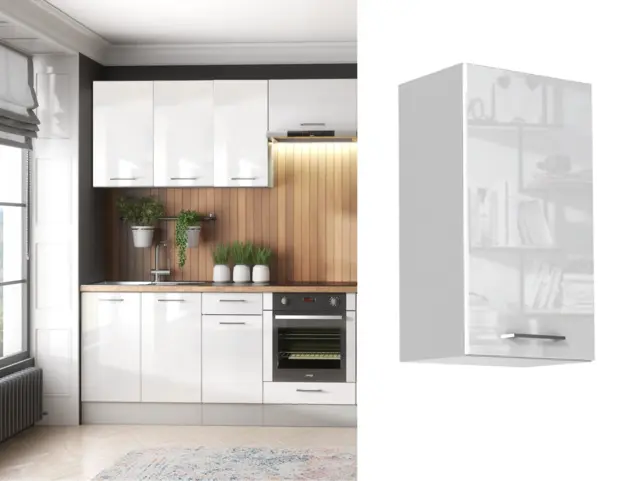 Kitchen Wall Cabinet Cupboard 400mm Unit White High Gloss Narrow Slim Storage Slab Door - Ella - image 1