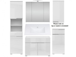 Bathroom Furniture Set with Tallboy 800mm Vanity Floor or Wall Unit Mirror Wall Cabinet White Gloss - Spice - thumbnail 3